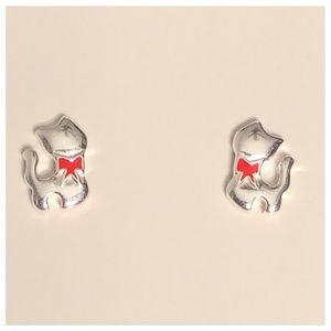 💕Sterling Silver cat with red bow Earrings💕